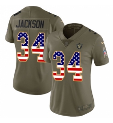 Women's Nike Oakland Raiders #34 Bo Jackson Limited Olive/USA Flag 2017 Salute to Service NFL Jersey