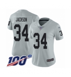 Women's Oakland Raiders #34 Bo Jackson Limited Silver Inverted Legend 100th Season Football Jersey