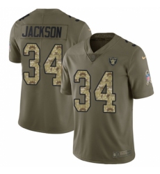 Youth Nike Oakland Raiders #34 Bo Jackson Limited Olive/Camo 2017 Salute to Service NFL Jersey