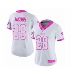 Women's Oakland Raiders #28 Josh Jacobs Limited White Pink Rush Fashion Football Jersey