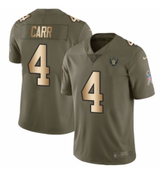 Men's Nike Oakland Raiders #4 Derek Carr Limited Olive/Gold 2017 Salute to Service NFL Jersey