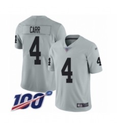 Men's Oakland Raiders #4 Derek Carr Limited Silver Inverted Legend 100th Season Football Jersey