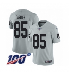 Men's Oakland Raiders #85 Derek Carrier Limited Silver Inverted Legend 100th Season Football Jersey