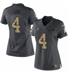 Women's Nike Oakland Raiders #4 Derek Carr Limited Black 2016 Salute to Service NFL Jersey