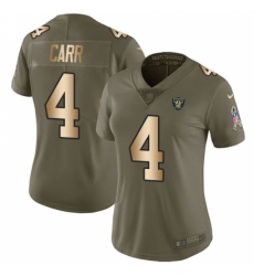 Women's Nike Oakland Raiders #4 Derek Carr Limited Olive/Gold 2017 Salute to Service NFL Jersey