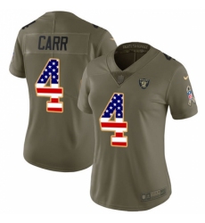 Women's Nike Oakland Raiders #4 Derek Carr Limited Olive/USA Flag 2017 Salute to Service NFL Jersey