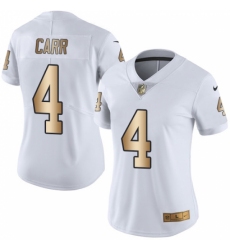 Women's Nike Oakland Raiders #4 Derek Carr Limited White/Gold Rush NFL Jersey