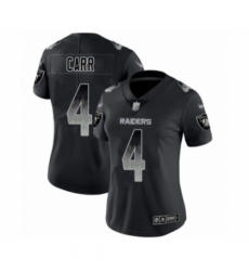 Women's Oakland Raiders #4 Derek Carr Black Smoke Fashion Limited Player 100th Season Football Jersey