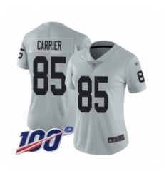 Women's Oakland Raiders #85 Derek Carrier Limited Silver Inverted Legend 100th Season Football Jersey