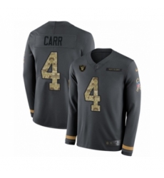 Youth Nike Oakland Raiders #4 Derek Carr Limited Black Salute to Service Therma Long Sleeve NFL Jersey