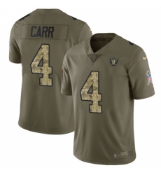 Youth Nike Oakland Raiders #4 Derek Carr Limited Olive/Camo 2017 Salute to Service NFL Jersey