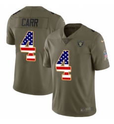 Youth Nike Oakland Raiders #4 Derek Carr Limited Olive/USA Flag 2017 Salute to Service NFL Jersey