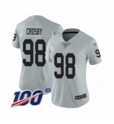 Women's Oakland Raiders #98 Maxx Crosby Limited Silver Inverted Legend 100th Season Football Jersey