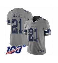 Men's Dallas Cowboys #21 Ezekiel Elliott Limited Gray Inverted Legend 100th Season Football Jersey