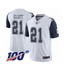 Men's Dallas Cowboys #21 Ezekiel Elliott Limited White Rush Vapor Untouchable 100th Season Football Jersey