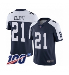 Men's Dallas Cowboys #21 Ezekiel Elliott Navy Blue Throwback Alternate Vapor Untouchable Limited Player 100th Season Football Jersey