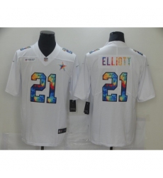 Men's Dallas Cowboys #21 Ezekiel Elliott White Rainbow Version Nike Limited Jersey
