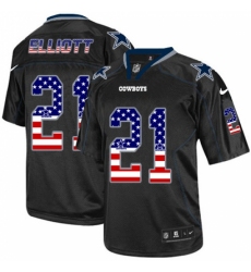 Men's Nike Dallas Cowboys #21 Ezekiel Elliott Elite Black USA Flag Fashion NFL Jersey