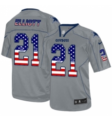 Men's Nike Dallas Cowboys #21 Ezekiel Elliott Elite Grey USA Flag Fashion NFL Jersey