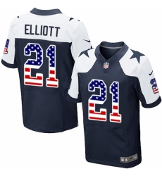 Men's Nike Dallas Cowboys #21 Ezekiel Elliott Elite Navy Blue Alternate USA Flag Fashion NFL Jersey