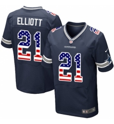 Men's Nike Dallas Cowboys #21 Ezekiel Elliott Elite Navy Blue Home USA Flag Fashion NFL Jersey