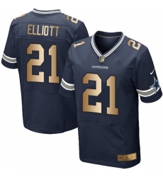 Men's Nike Dallas Cowboys #21 Ezekiel Elliott Elite Navy/Gold Team Color NFL Jersey