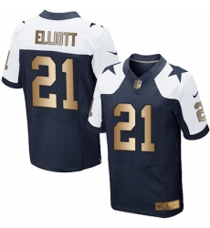 Men's Nike Dallas Cowboys #21 Ezekiel Elliott Elite Navy/Gold Throwback Alternate NFL Jersey