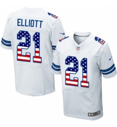 Men's Nike Dallas Cowboys #21 Ezekiel Elliott Elite White Road USA Flag Fashion NFL Jersey