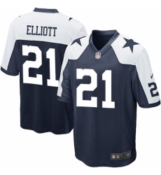 Men's Nike Dallas Cowboys #21 Ezekiel Elliott Game Navy Blue Throwback Alternate NFL Jersey