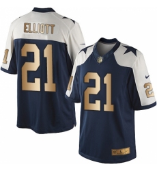 Men's Nike Dallas Cowboys #21 Ezekiel Elliott Limited Navy/Gold Throwback Alternate NFL Jersey