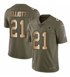 Men's Nike Dallas Cowboys #21 Ezekiel Elliott Limited Olive/Gold 2017 Salute to Service NFL Jersey