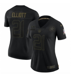 Women's Dallas Cowboys #21 Ezekiel Elliott Black 2020 Salute To Service Limited Jersey