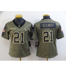 Women's Dallas Cowboys #21 Ezekiel Elliott Gold 2021 Salute To Service Limited Player Jersey