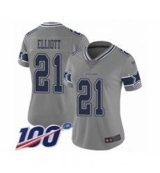 Women's Dallas Cowboys #21 Ezekiel Elliott Limited Gray Inverted Legend 100th Season Football Jersey