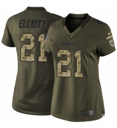 Women's Nike Dallas Cowboys #21 Ezekiel Elliott Elite Green Salute to Service NFL Jersey