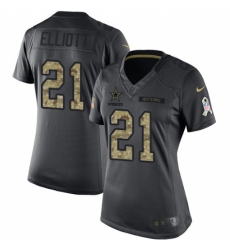 Women's Nike Dallas Cowboys #21 Ezekiel Elliott Limited Black 2016 Salute to Service NFL Jersey