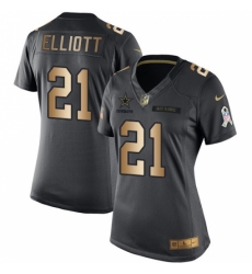 Women's Nike Dallas Cowboys #21 Ezekiel Elliott Limited Black/Gold Salute to Service NFL Jersey
