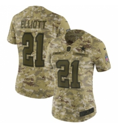 Women's Nike Dallas Cowboys #21 Ezekiel Elliott Limited Camo 2018 Salute to Service NFL Jersey