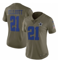 Women's Nike Dallas Cowboys #21 Ezekiel Elliott Limited Olive 2017 Salute to Service NFL Jersey