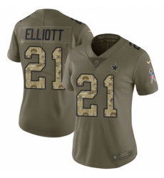 Women's Nike Dallas Cowboys #21 Ezekiel Elliott Limited Olive/Camo 2017 Salute to Service NFL Jersey