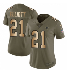 Women's Nike Dallas Cowboys #21 Ezekiel Elliott Limited Olive/Gold 2017 Salute to Service NFL Jersey