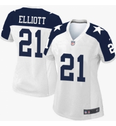 Women's Nike Dallas Cowboys #21 Ezekiel Elliott Limited White Throwback Alternate NFL Jersey