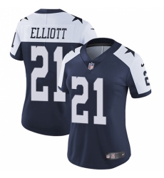 Women's Nike Dallas Cowboys #21 Ezekiel Elliott Navy Blue Throwback Alternate Vapor Untouchable Limited Player NFL Jersey
