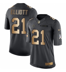 Youth Nike Dallas Cowboys #21 Ezekiel Elliott Limited Black/Gold Salute to Service NFL Jersey