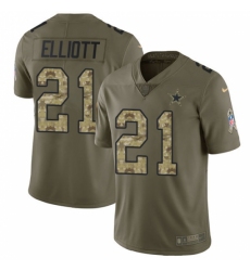 Youth Nike Dallas Cowboys #21 Ezekiel Elliott Limited Olive/Camo 2017 Salute to Service NFL Jersey