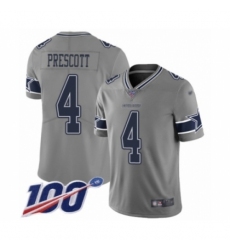 Men's Dallas Cowboys #4 Dak Prescott Limited Gray Inverted Legend 100th Season Football Jersey