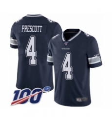 Men's Dallas Cowboys #4 Dak Prescott Navy Blue Team Color Vapor Untouchable Limited Player 100th Season Football Jersey