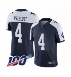 Men's Dallas Cowboys #4 Dak Prescott Navy Blue Throwback Alternate Vapor Untouchable Limited Player 100th Season Football Jersey