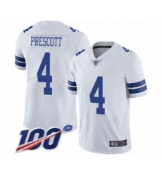 Men's Dallas Cowboys #4 Dak Prescott White Vapor Untouchable Limited Player 100th Season Football Jersey