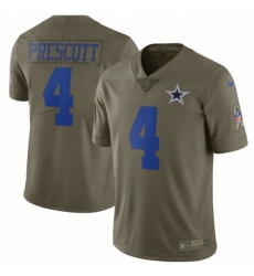 Men's Nike Dallas Cowboys #4 Dak Prescott Limited Olive 2017 Salute to Service NFL Jersey